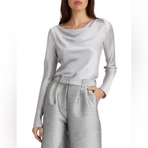 NWT Antonio Melani Silk Elegant Silver Drape Neck Women's Blouse